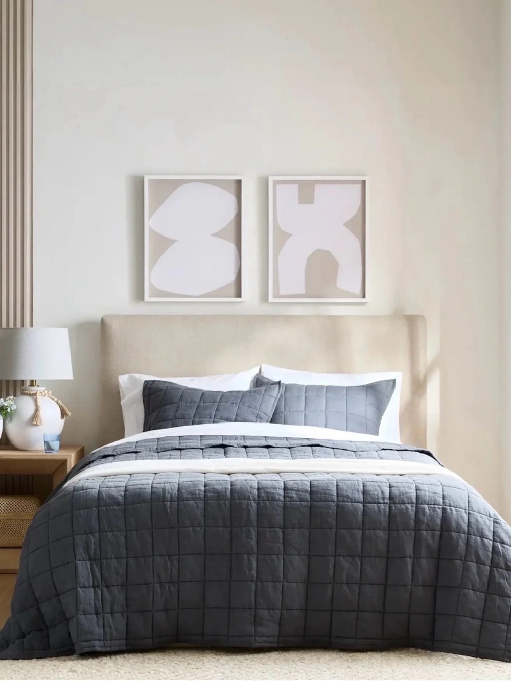 Quince European Linen Box Quilt King Sham Set- Nightfall